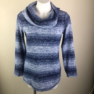 T by Talbots Cowl Neck Sweater Blue Striped